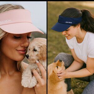 Set of 2 Dog Mom Visors Sun Hat Reflective Stripe Navy Pink NWT Statement